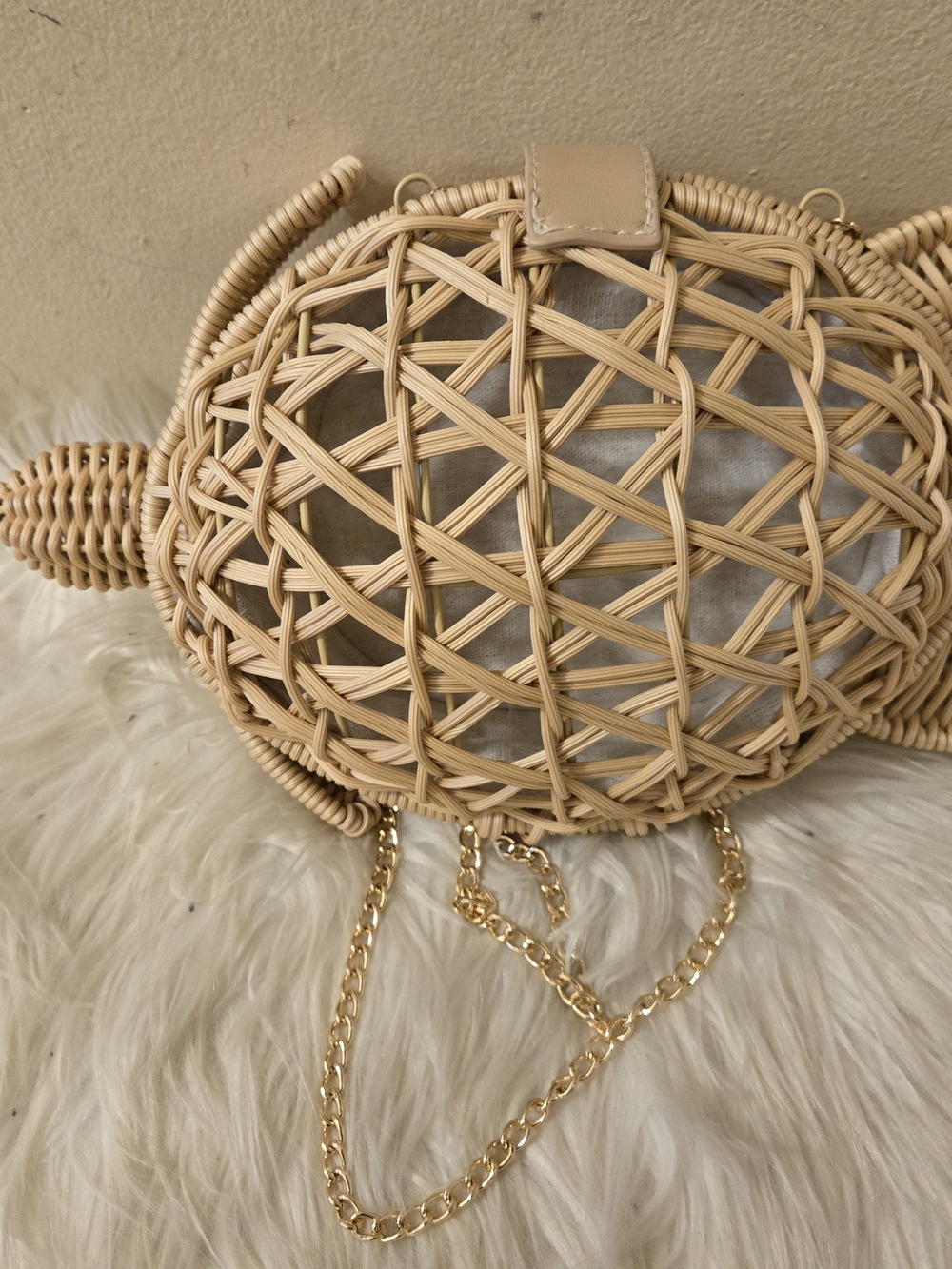 Woven Round Crossbody Bag in Natural Beige